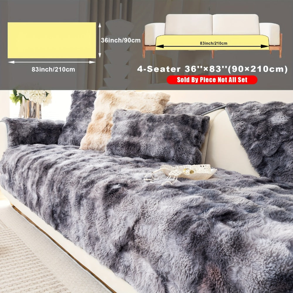 Plush Sofa Cover Faux Lamb Thick Fluffy Couch Slipcover Pet Friendly Machine Washable Gradient Color Polyester Furniture Protector for Armchair Single Double Triple Sofa Living Room Home Decor