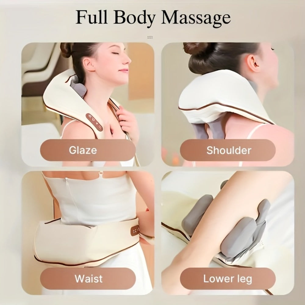 Neck Shoulder Massage Pillow 8D Deep Kneading Wireless Electric Back Massager Simulates Human Hands for Neck Shoulder Back Pain Relief Gift for Women Men