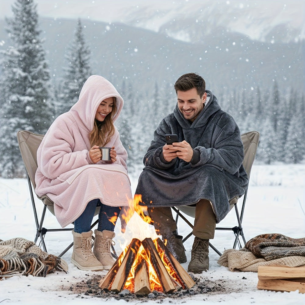 Hooded Wearable Blanket ¨C Double-Sided Flannel Suede Hoodie Blanket for Women & Men, 500gsm Oversized Warm Cozy Sweatshirt