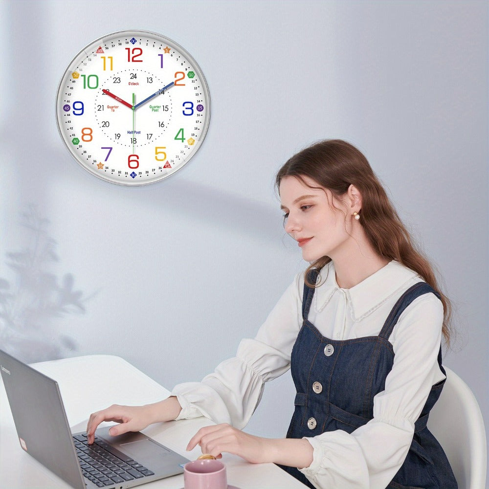 Silent Wall Clock for Classroom & Home | 8/10/12 Inch Color-Coded Educational Teaching Clock, Non-Ticking Japanese Quartz Movement