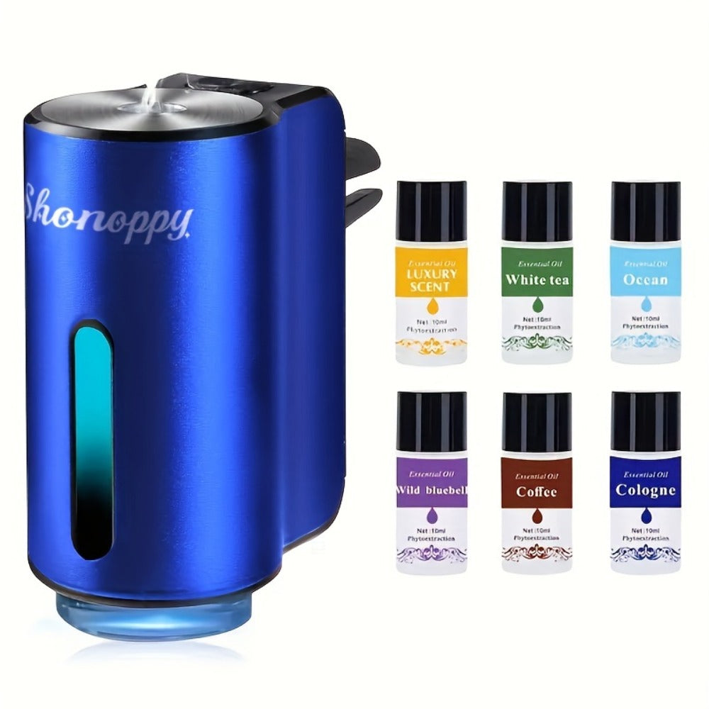 Car Air Freshener Diffuser USB Aromatherapy Humidifier with 3 6 10 Bottles Essential Oils 0.34oz Adjustable Fragrance Output Vehicle Scent Diffuser Gray Blue Red