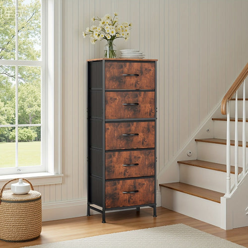 6 Drawer Fabric Dresser with Steel Frame Wooden Top - Storage Chest Organizer for Bedroom Closet Hallway Living Room