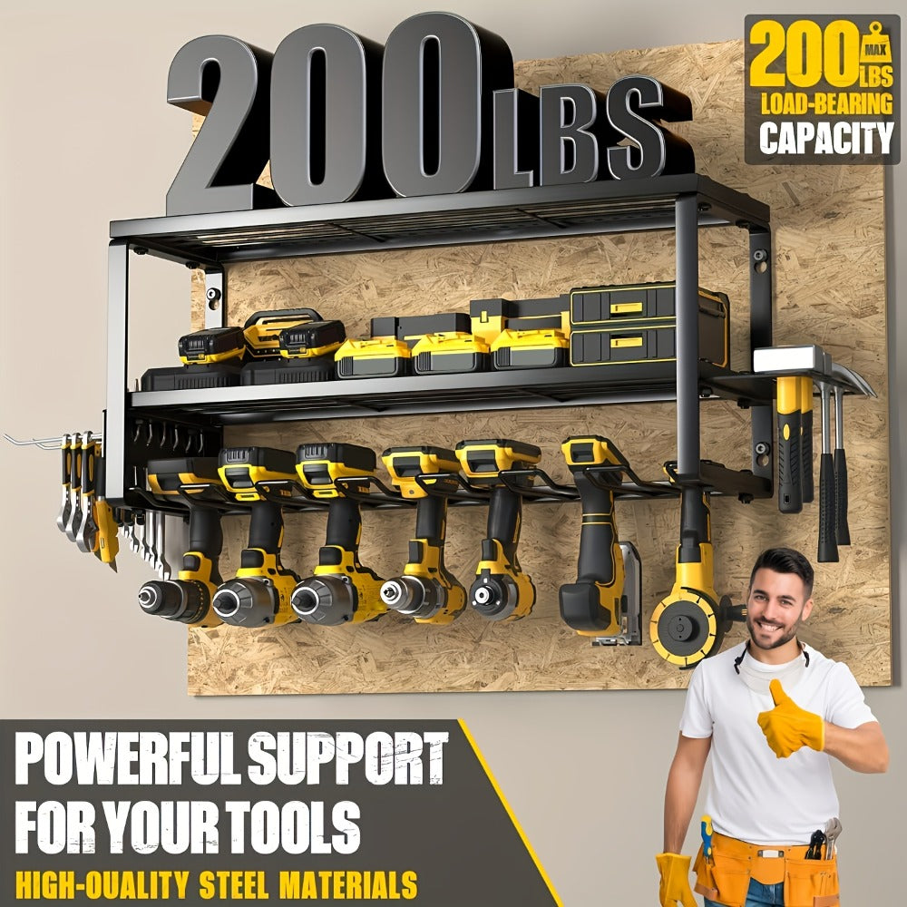 Wall Mounted Power Tool Organizer Rack ¨C Heavy Duty Metal Drill Holder with 2/3/4 Layer Floating Shelf | Garage Tool Storage for Cordless Drills, Screwdrivers & Power Tools | No Electricity Needed