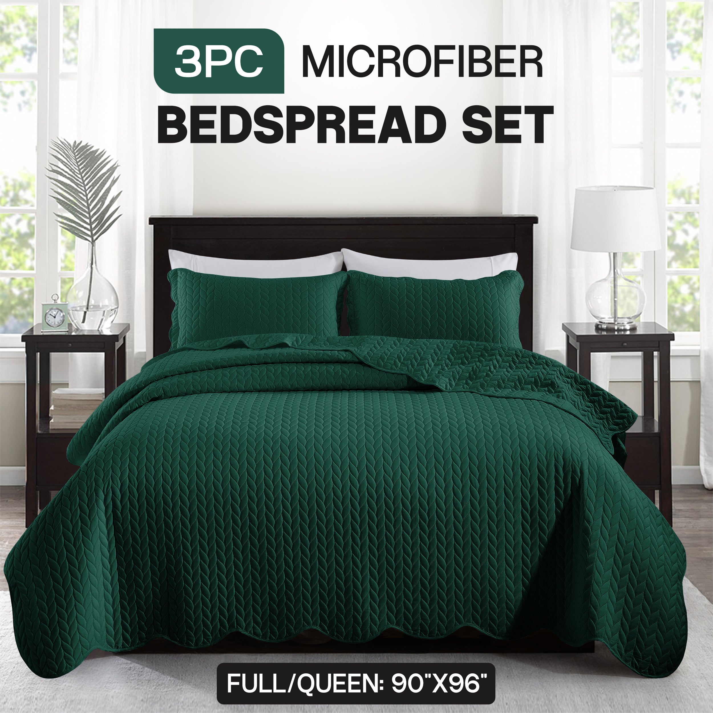 Bedspread Set 3-Piece Microfiber Floral Coverlet with Pillow Shams - Soft Breathable Lightweight All-Season Bed Cover for Queen King Twin California King