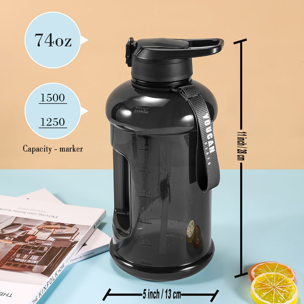 74oz Half Gallon Water Bottle with Straw & Handle ¨C Large BPA-Free Leakproof Gym Water Jug with Sleeve & Bottle Brush, Dishwasher Safe Workout Hydration Bottle ¨C Pink & Star Color