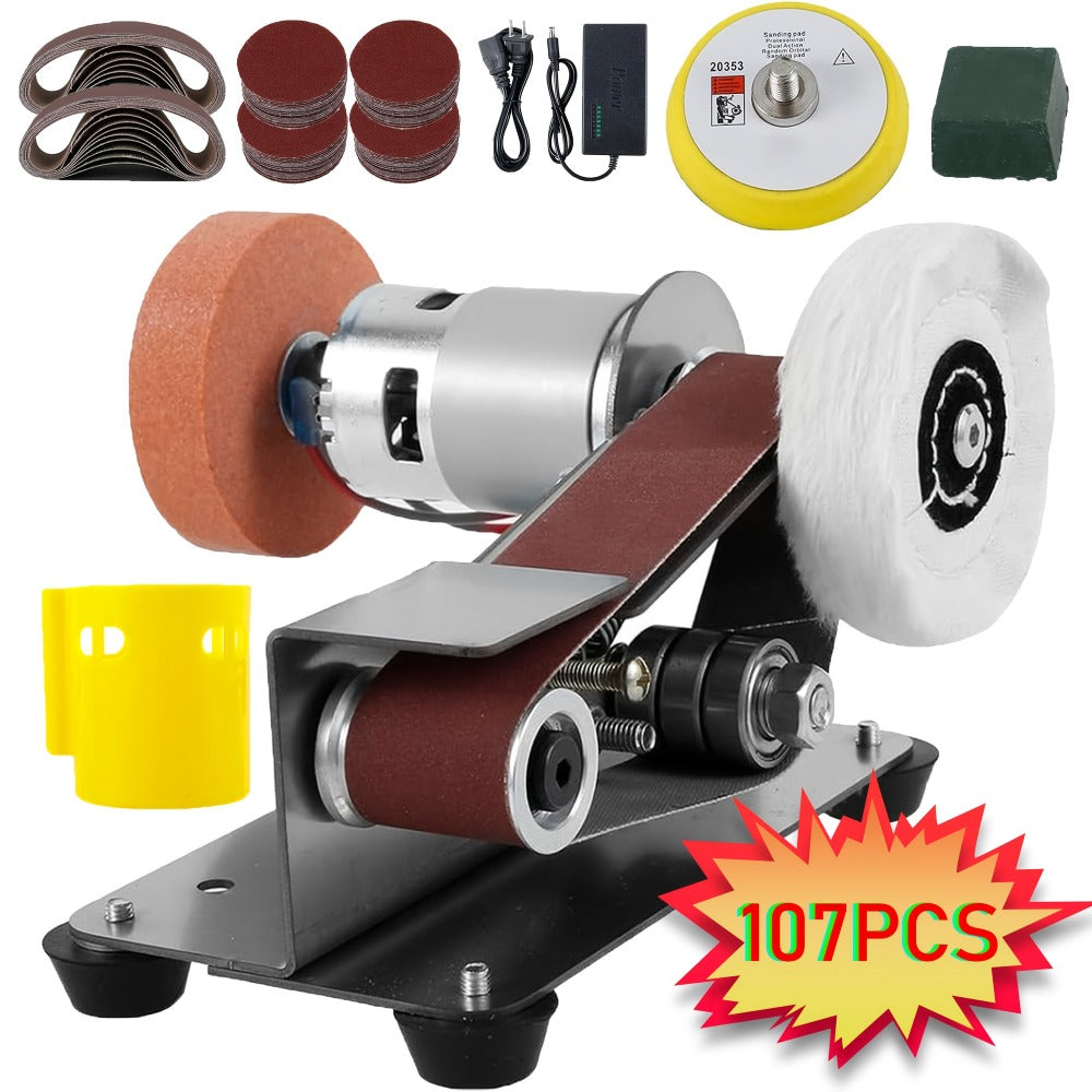 Mini Belt Sander 3-in-1 Electric Desktop Knife Sharpener 15 Degree 7 Speed Adjustable Polishing Machine for DIY Metal Wood Handicrafts Cutting Tools with Sanding Belts