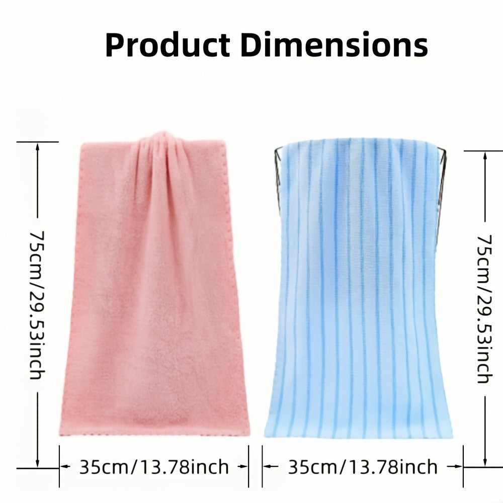 Bath Towel Set 5-Pack Coral Fleece Face Towels Thickened 500GSM Absorbent Color-Coded Striped Solid Spa Sensitive Skin Rectangular