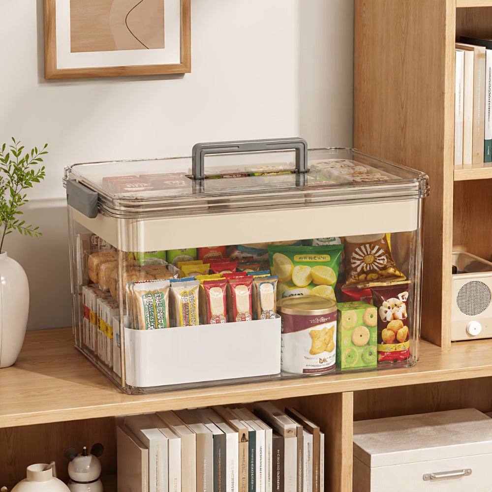 Medicine Storage Box with Handle, Multi-Layer Transparent Plastic Pill Organizer Cabinet, Portable Home Medicine Chest for Bedroom Bathroom Office Desk, Spacious Drug & First Aid Supply Organizer