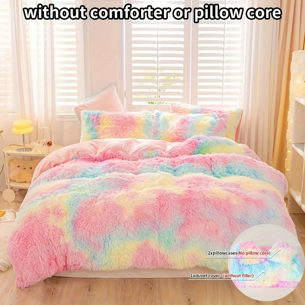 Plush Duvet Cover 100% Polyester Soft Warm Zipper Closure Cozy Bedroom Bedding Twin Full Queen King Solid Tie Dye 14 Colors for Bedroom Guest Room Dorm