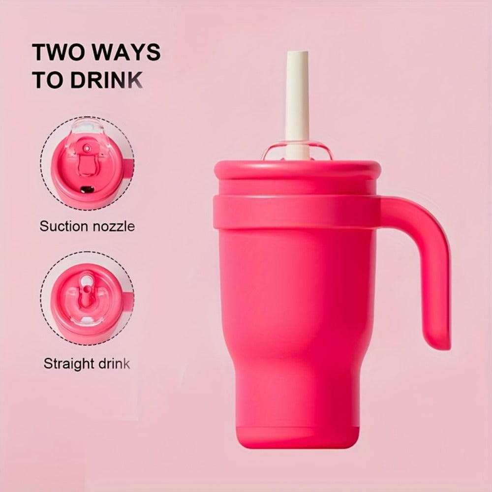 14oz Insulated Tumbler with Handle & Straw - Stainless Steel Travel Coffee Mug with Stickers, Multiple Colors