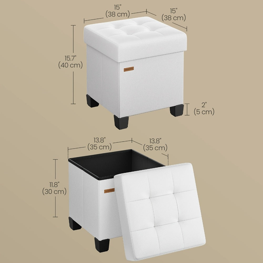 Storage Ottoman Cube with Legs Faux Leather Footstool Footrest 10 Gallon 37L Hidden Storage Seat for Bedroom Living Room Dorm Entryway Toy Box Organizer Black White