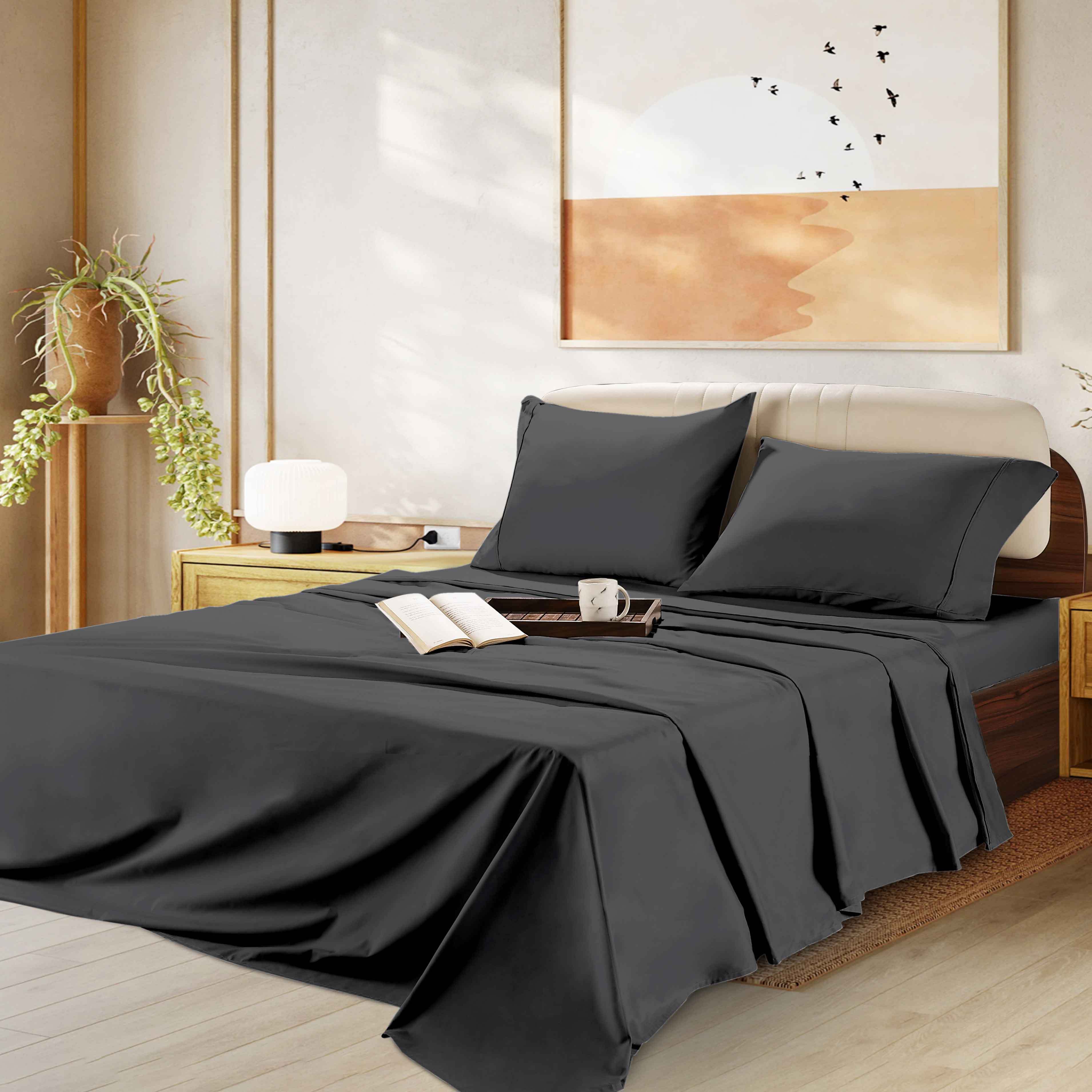 Egyptian Cotton Sheet Set 1000 Thread Count - Deep Pocket Fitted Sheet, Sateen Weave, Breathable Soft Bedding Set for King Queen Full Twin
