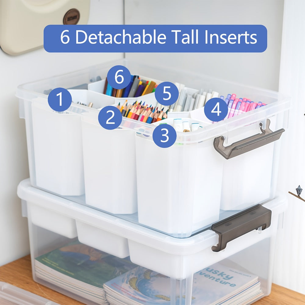 Clear Plastic Storage Boxes with Removable Tray, 2pcs Stackable Transparent Storage Containers, Multipurpose Organizer for Office Stationery, Sewing, Bathroom & Kitchen Organization