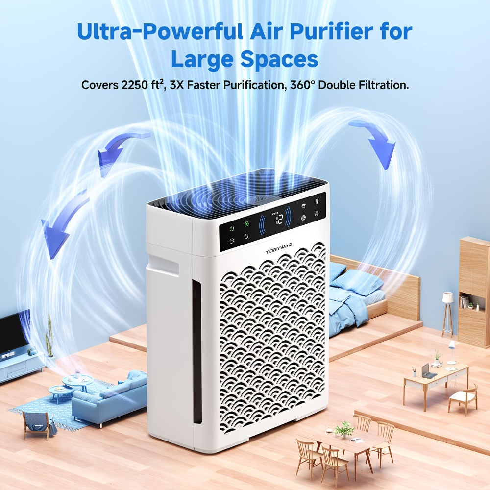 HEPA Air Purifier for Large Rooms Up to 3000 Sq Ft ¨C True HEPA Filter, Activated Carbon, Double-Sided Intake, Removes Dust, Pet Dander, Smoke & Odors, Sleep Mode 22dB, Aromatherapy, 19Hr Timer