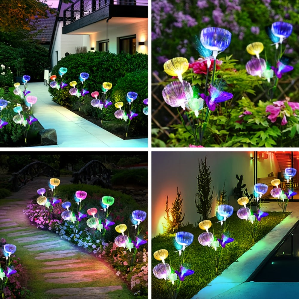 Solar Garden Lights 4-Pack, Fiber Optic Jellyfish Butterfly Stake Lights with 7-Color Changing LED & IP65 Waterproof ¡ª Solar Outdoor Lights for Garden Path, Yard, Patio & Holiday Decor