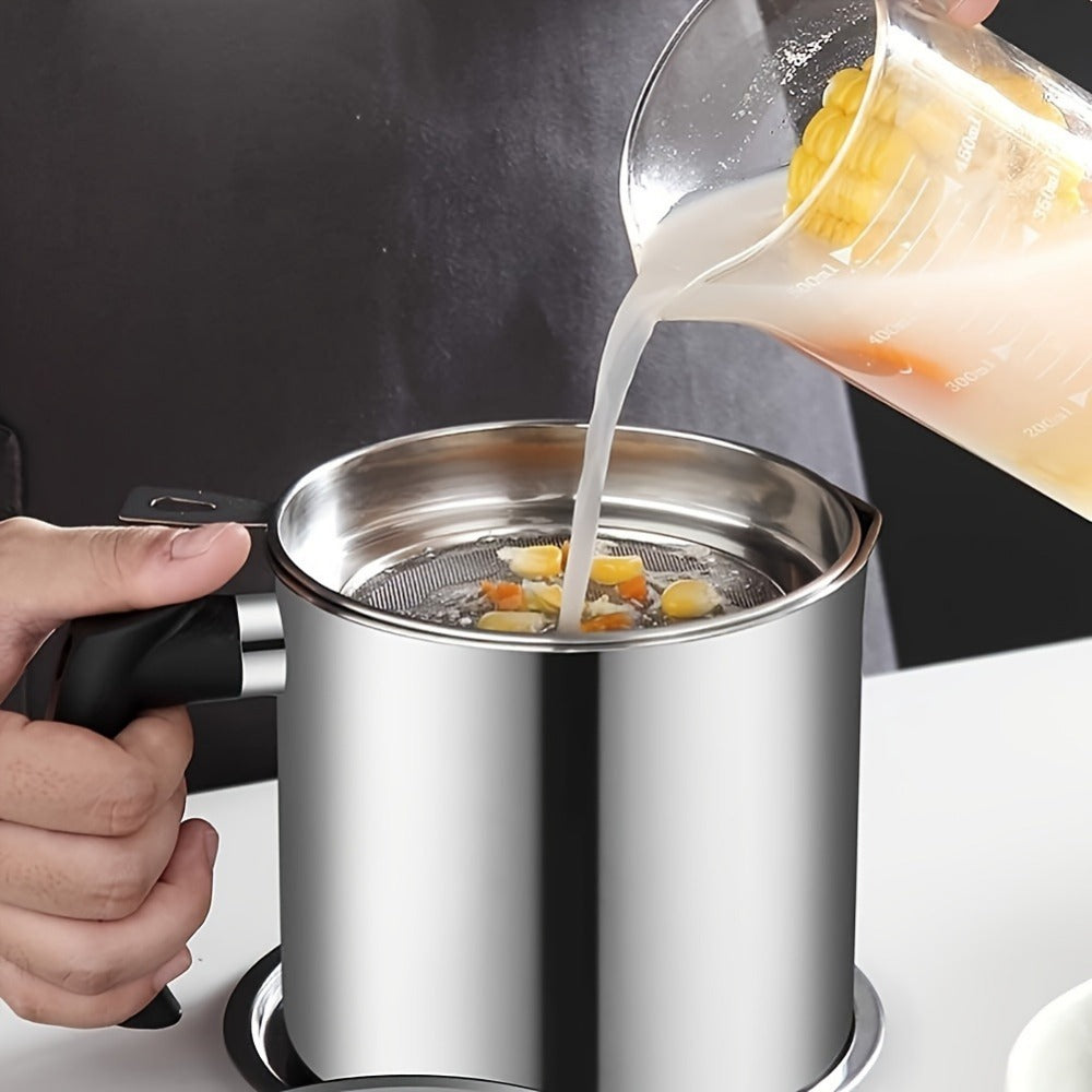 Grease Container with Strainer Stainless Steel BPA Free - Kitchen Bacon Fat Storage Can with Easy Pour Handle for Cooking Oils and Fats, Essential Kitchen Accessory