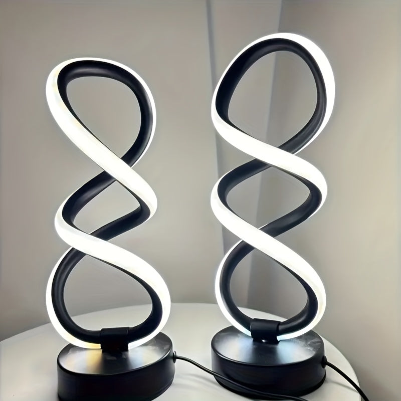 Spiral LED Table Lamp, Dimmable Push Button Control Desk Light for Bedroom Living Room Office, Modern Metal Base Indoor Accent Lamp, Unique Spiral Design Home Decor Gift for Christmas Birthday Valentine