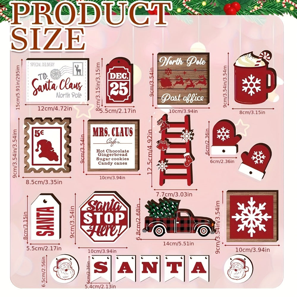 Tiered Tray Decor Set 15/20pcs Winter Christmas Farmhouse Wooden Signs - Buffalo Check Snowflakes Trees Dwarfs Trucks Valentine Easter Holiday Table Display Decorations