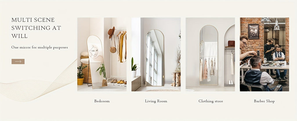 Full Length Floor Mirror with Stand ¨C Arched & Rectangular Full Body Mirror, Aluminum Alloy Frame, Shatter-Proof Nano Glass, Bedroom Living Room Cloakroom Wall Leaning Mirror