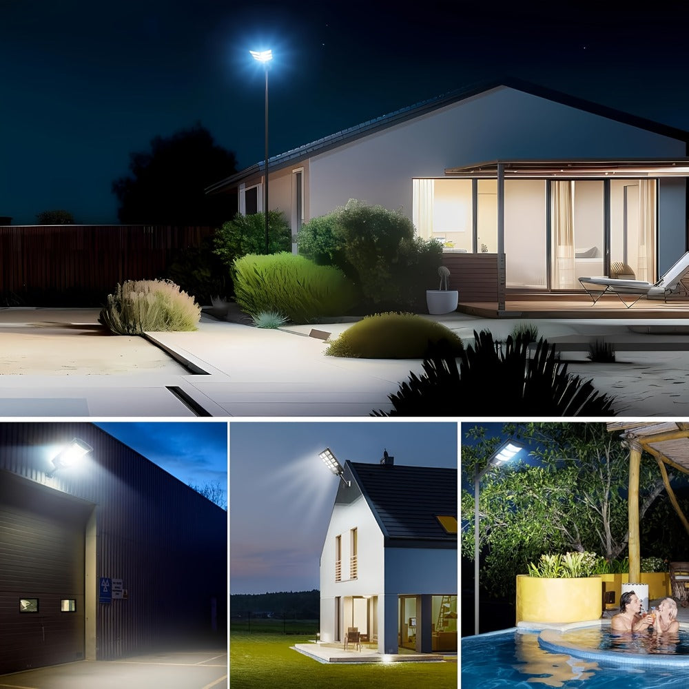 Solar Street Light Outdoor 400 LED ¨C 6500K Waterproof Sensor Flood Light with Remote Control, Dusk to Dawn for Commercial Area, Parking Lot & Night Security Lighting (2 or 4 Pack)