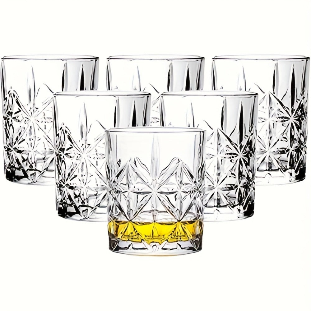 Whiskey Glasses Set of 6 - FBL&HM Lead-Free Crystal Old Fashioned Cocktail Glasses, 10oz Oval Stripe Bar Tumbler for Bourbon, Scotch, Brandy, Vodka & Mixed Drinks, Dishwasher Safe