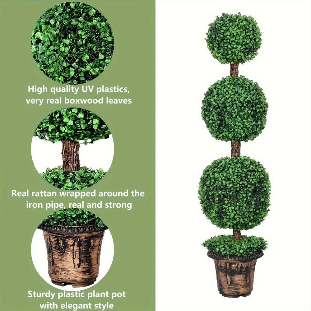 Artificial Boxwood Topiary Tree 2 Pack 3ft 4ft Faux Topiary Ball Tree Potted Plant for Front Door Porch Living Room Indoor Outdoor Decor