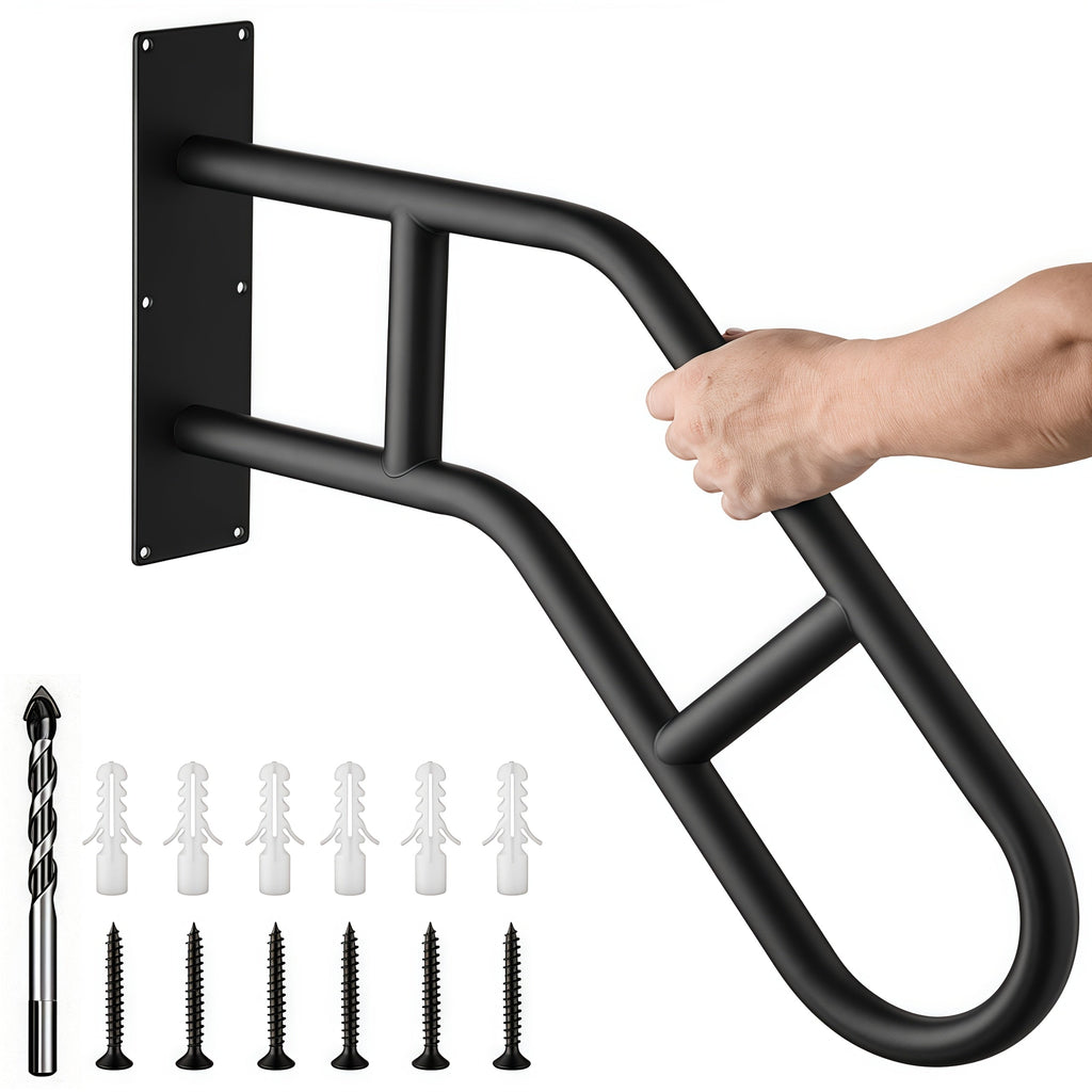 Stair Handrail Outdoor Anti-Slip Wall Mounted for 1-3 Steps ¨C U-Shaped Carbon Steel Grab Bar, 600 lb Capacity, Rust-Resistant, for Porch, Garden, Bathroom ¨C Safe for Elderly, Kids, Disabled & Pregnant