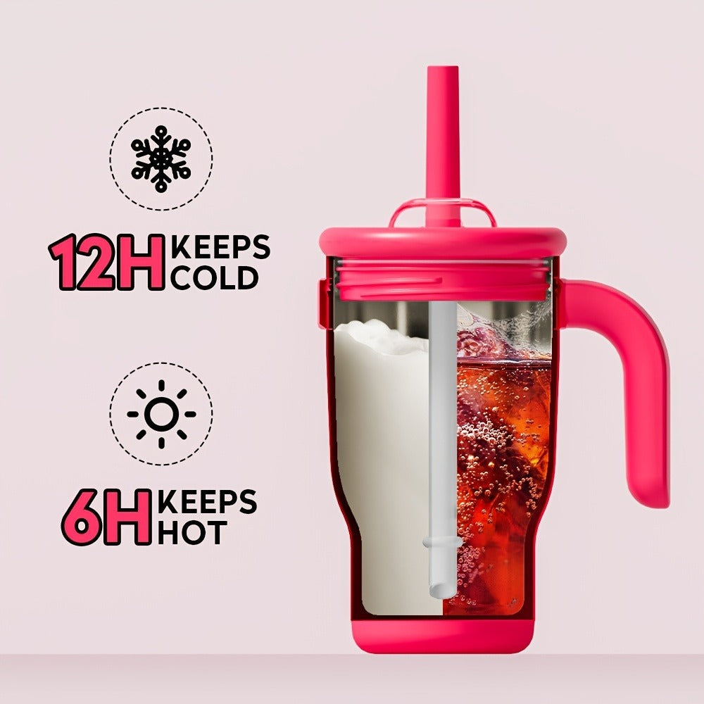 14oz Insulated Tumbler with Handle & Straw - Stainless Steel Travel Coffee Mug with Stickers, Multiple Colors