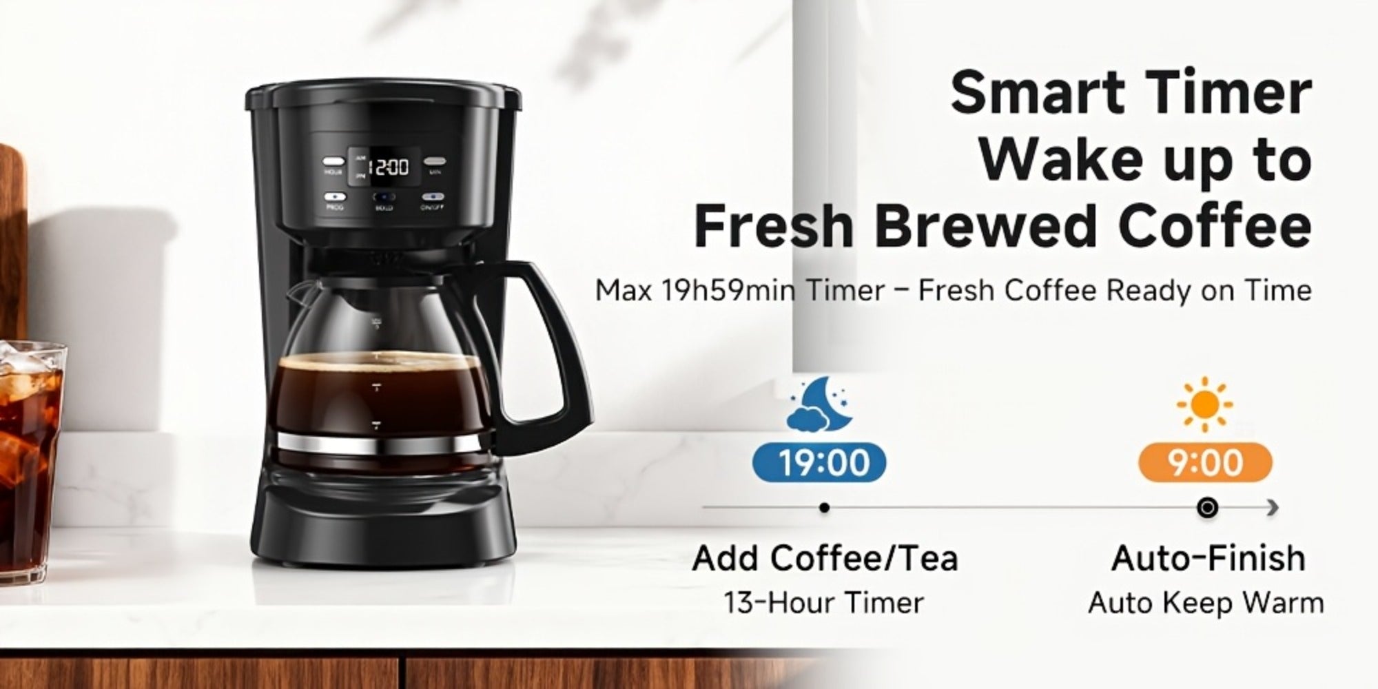 5-Cup Programmable Digital Coffee Maker ¨C Auto Brew, Sneak-A-Cup Anti-Drip, Washable Basket Filter, Keep-Hot Plate & Water Level Window, Drip Coffee Machine for Home & Office ¨C Black, White