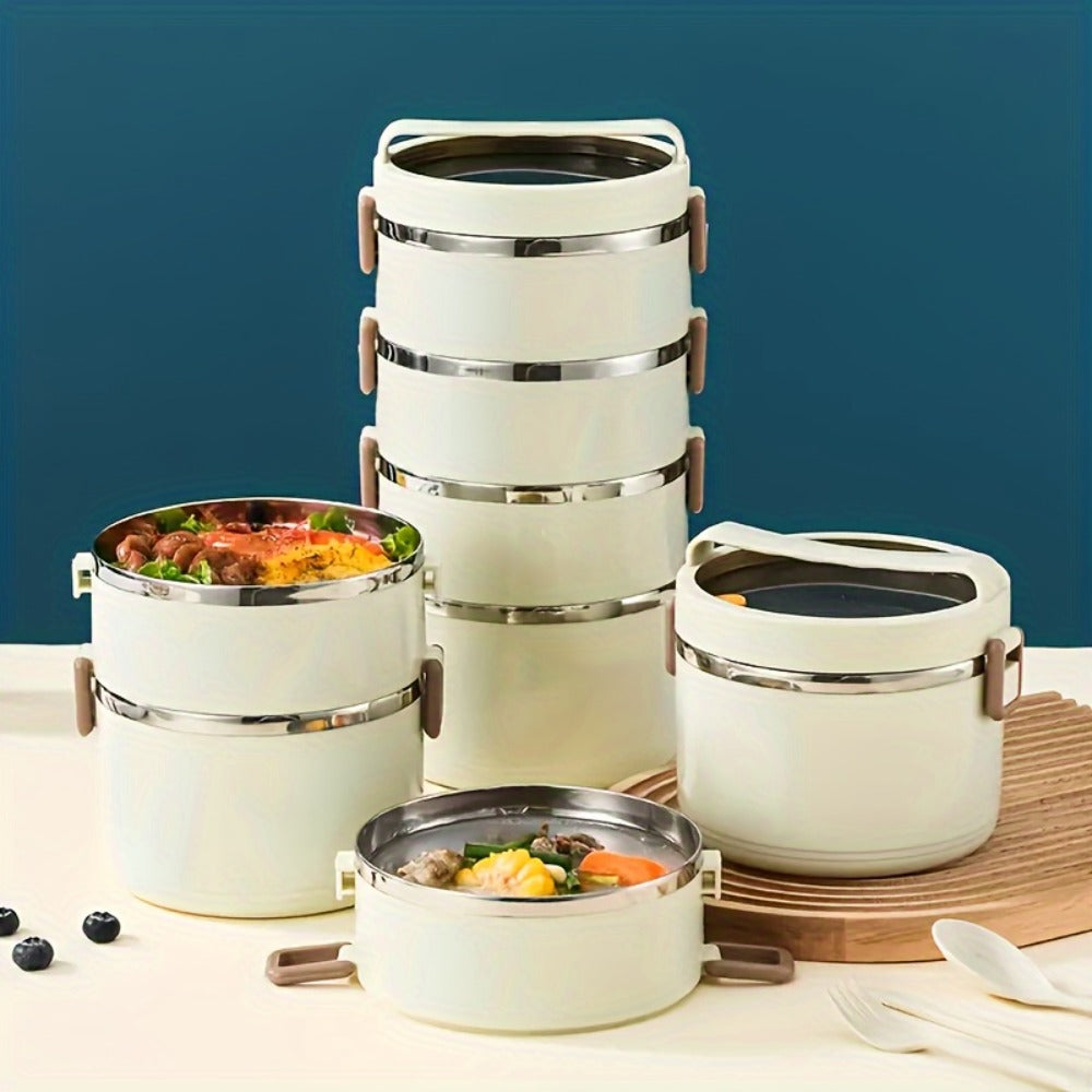 4 Layer Stainless Steel Lunch Box with Lid - Large Capacity Stackable Bento Box Set with Carry Bag and Cutlery for Camping Picnic School Office and Outdoor Adventures, Portable Reusable Food Storage Container