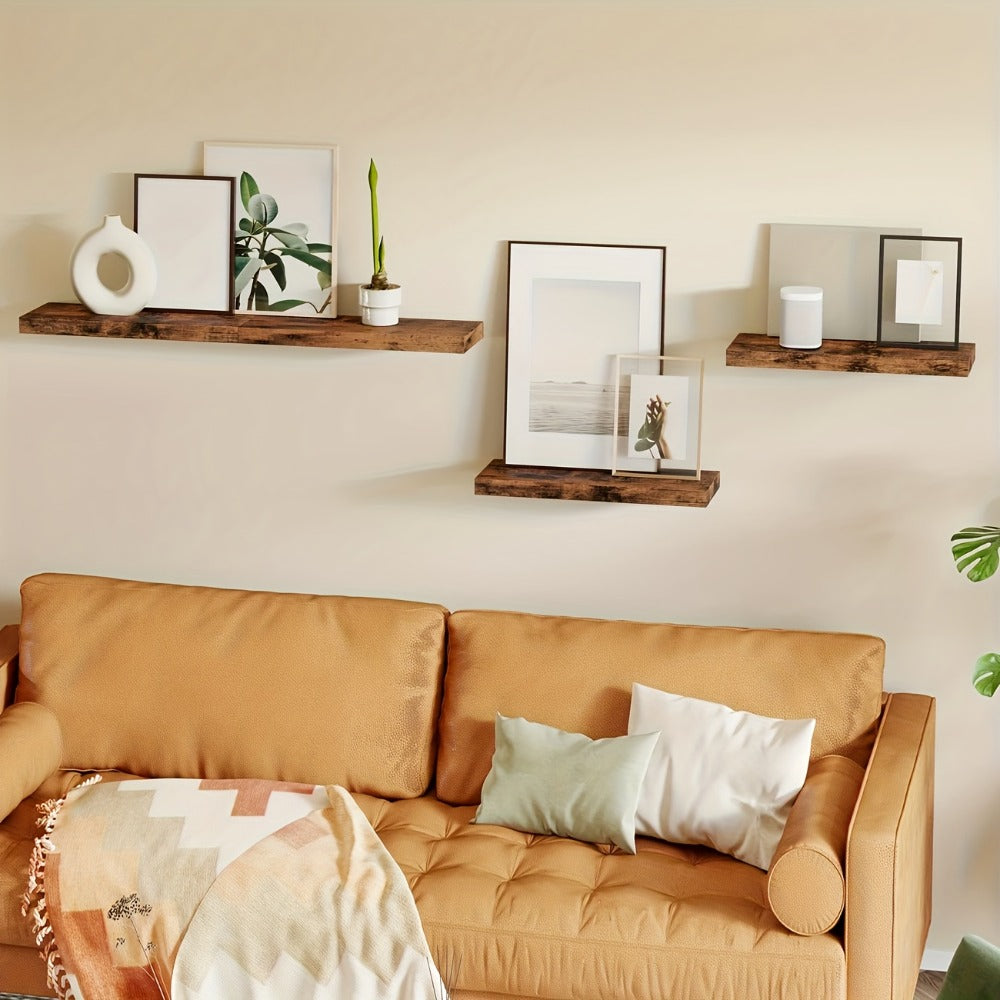Floating Shelves for Wall 4pcs 15.8in ¨C Wall Mounted Shelf with Invisible Bracket for Bathroom, Living Room, Bedroom, Kitchen, Office Decor | Brown, White, Black