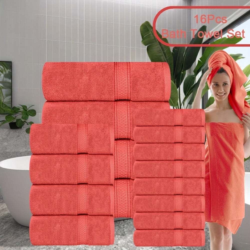 Luxury Soft Towel Set 8 or 16 Piece - Thickened Quick Dry Skin Friendly High Absorbency Bath Towels Hand Towels Washcloths | 13+ Colors | Home Hotel Travel Fitness Spa Gift Set