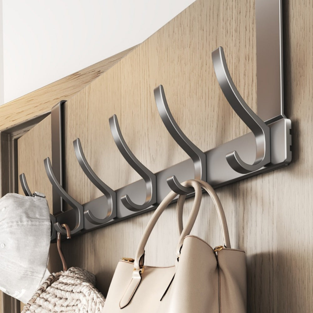 Over Door Hook Hanger with 5-6 Hooks, No Drill Metal Door Organizer for Hats Keys Bags Entryway Bathroom Bedroom
