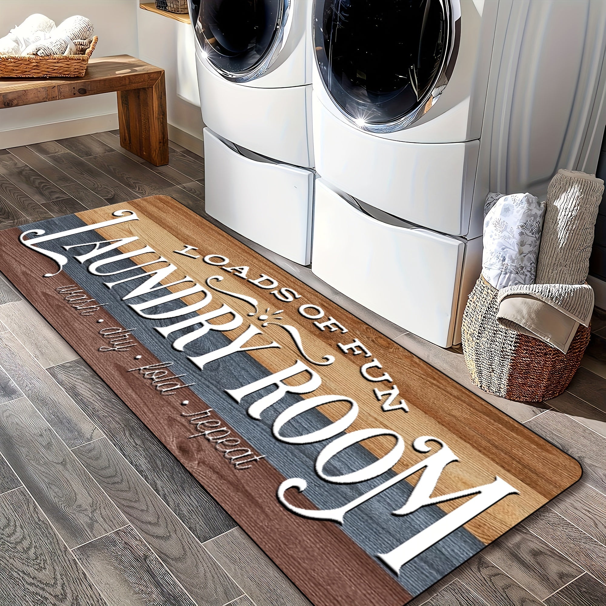 Farmhouse Laundry Room Runner Rug - Non-Slip Washable Retro Kitchen & Bathroom Mat | Anti-Slip Floor Runner for Laundry Room, Kitchen, Bathroom & Entryway | Boho Home Decor Accent Rug Multiple Sizes