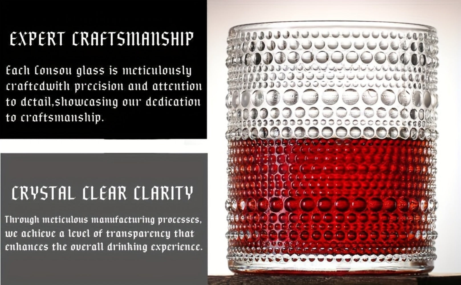 Hobnail Drinking Glasses Set of 6 ¨C 13 Oz Large Clear Glass Cups for Water, Wine & Cocktails