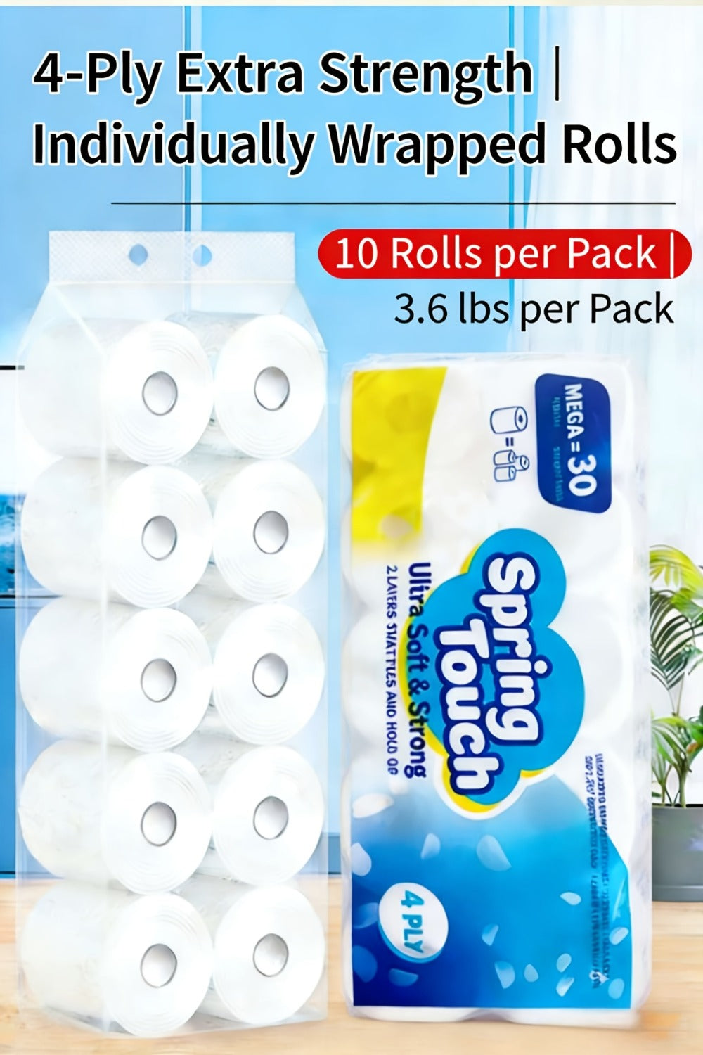 Toilet Paper Bulk 10 Roll 4-Ply Super Soft Thick Undyed Bath Tissue - Strong & Durable No Crumble Bathroom Tissue Rolls for Home, Hotel, Office, Dining & Restaurant Use, 1/2/3 Pack
