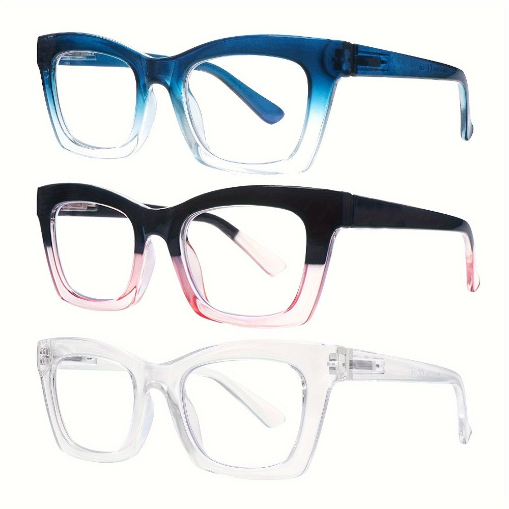 Blue Light Blocking Reading Glasses 3 Pack - Anti Blue Light Computer Readers for Women and Men, Square Spring Hinge Frames with Eyeglass Cloths and Bags, Multiple Magnifications