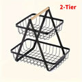 Metal Wire Bathroom Storage Basket with Wooden Handle Multi-Tier Countertop Organizer Detachable Fruit Basket Kitchen Pantry Bedroom Desk Organization