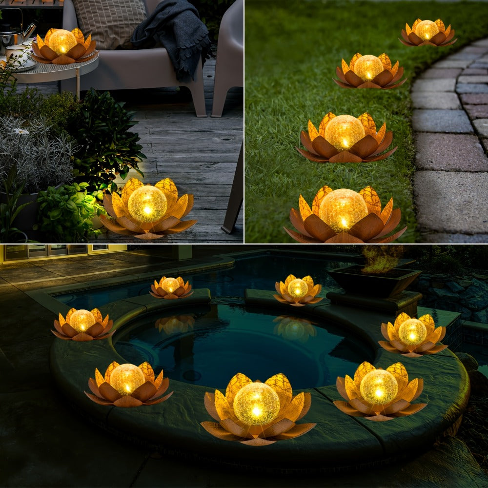 Solar Lotus Cracked Glass Ball Garden Lamp 2pcs ¨C Waterproof Metal Cracked Ball Solar Light for Outdoor & Indoor Decoration | Garden, Balcony, Dining Table & Living Room Decor | Father¡¯s Day Gift