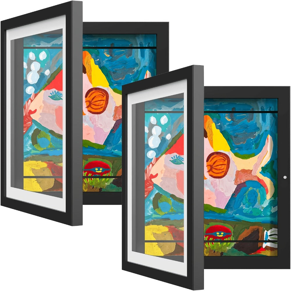 Kids Artwork Frame Front Opening Changeable 8.5x11 Children Art Display Picture Frame Holds 100+ Pieces for Drawing Crafts Photos 2 Pack 4 Pack Wood White