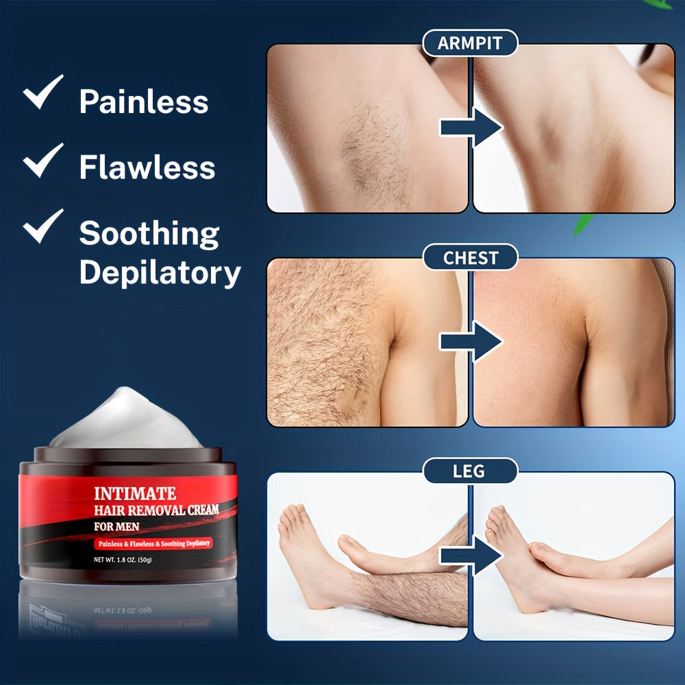 Hair Removal Cream for Men - Fast Acting Depilatory for Chest Back Legs Arms Intimate Areas Sensitive Skin Formula 50g
