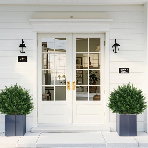 Artificial Topiary Ball Trees for Outdoor & Indoor Decor ¨C UV Resistant Faux Lavender, Azalea & Pansy Shrubs with Ground Spike ¨C Evergreen Fake Plants for Front Porch, Garden & Backyard (Single & 2 Pack)