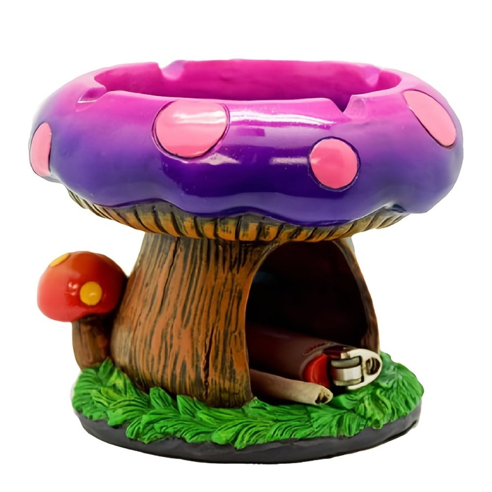 Mushroom Ashtray with Storage Compartment Whimsical Resin Mushroom Shaped Ashtray 5.3x4.5 Inch Purple Pink Cute Ashtray with Cigarette Butt Slot Funny Home Office Decor Unique Desk Accessory