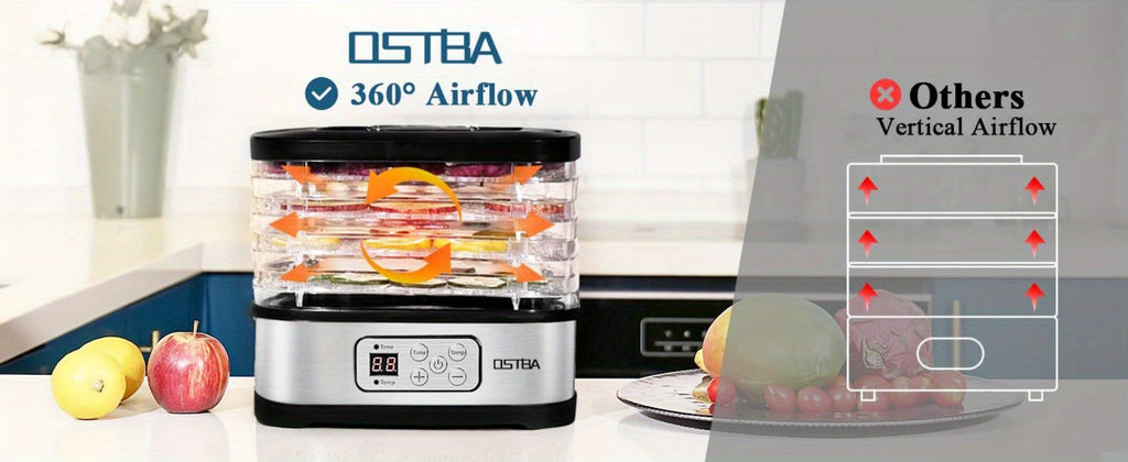 Food Dehydrator Machine 5 Tray BPA Free 240W LED Digital Touchscreen Adjustable Temperature 95-158F 72H Timer for Jerky Fruit Herbs Dog Treats Snacks Electric Food Dryer with Recipe Book