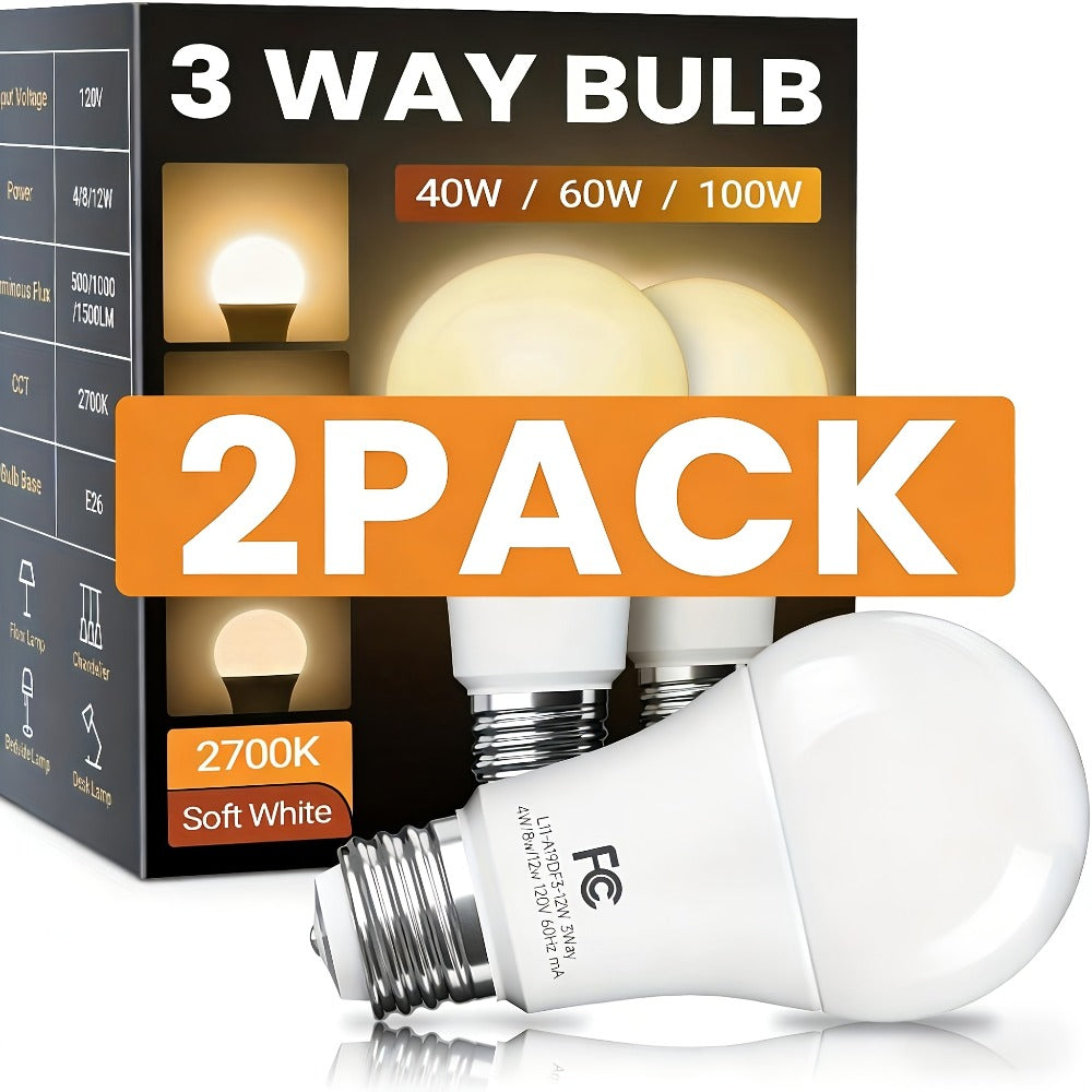 3-Way LED Light Bulb A19 40 60 100W Equivalent 1500 Lumens E26 Base ¨C Soft White 2700K & Daylight 5000K Three-Way Bulb for Bedroom Living Room Study Room Table Lamp, 2 & 4 Pack