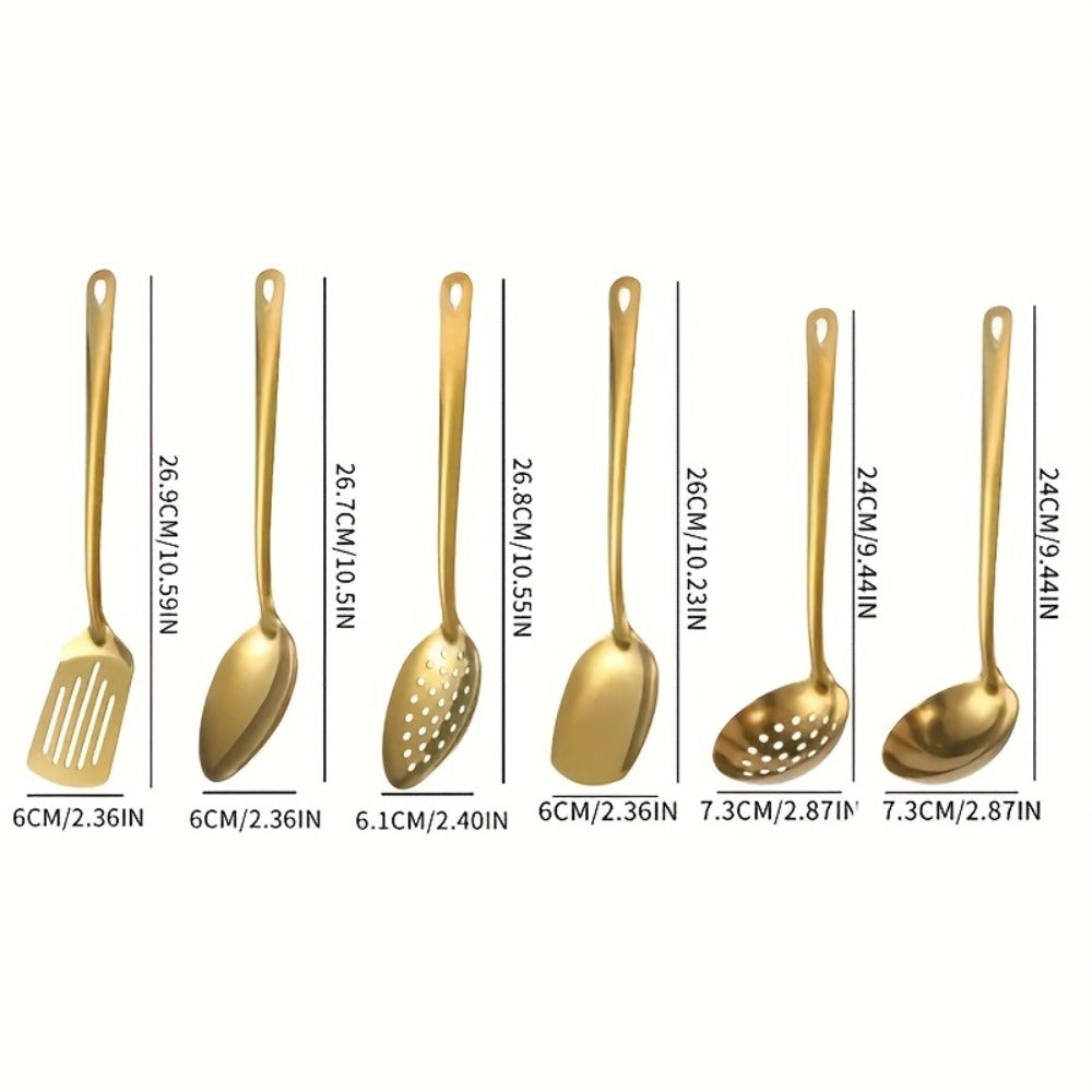 6 Piece Korean Style Stainless Steel Kitchen Utensil Set Cooking Spoons Spatula Ladle Strainer Hot Pot Clips for Cooking Buffet Restaurant