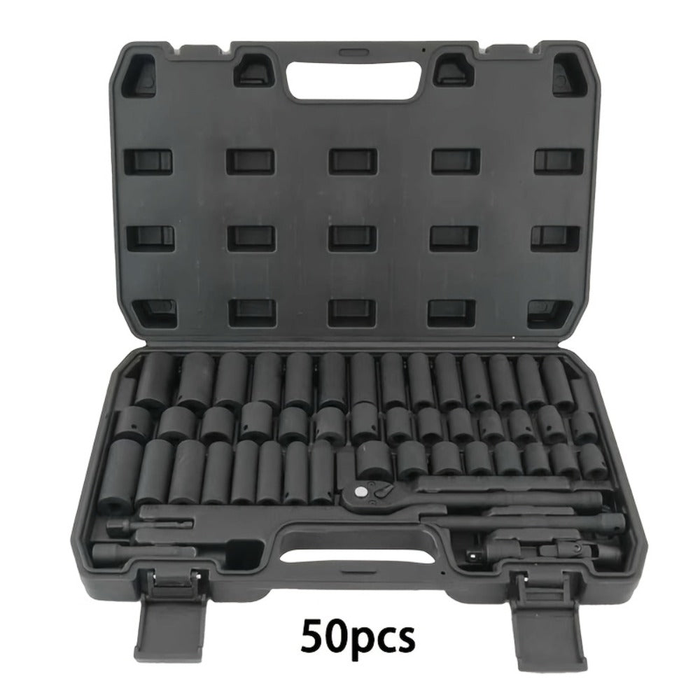 Impact Socket Set 53/54/194/518PCS ¨C 3/8¡± Drive CR-V Steel | Metric 8-22mm & Imperial 5/16¡±-3/4¡± | Complete Socket Kit for Car Repair, DIY & Mechanics | Best Gift for Men