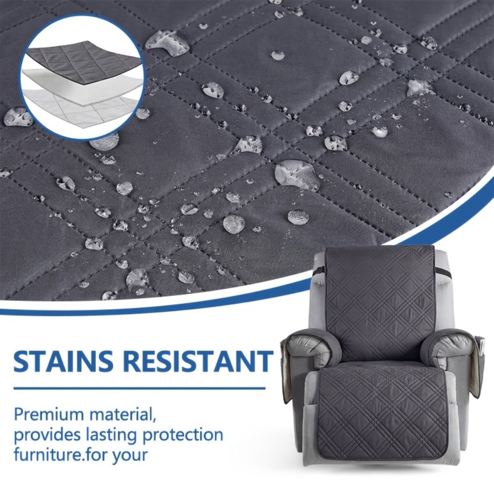 Recliner Cover Quilted with Side Pocket - Anti-Slip Elastic Band Pet Friendly Sofa Chair Protective Slipcover Easy Install for Living Room Home Decor, 6 Colors