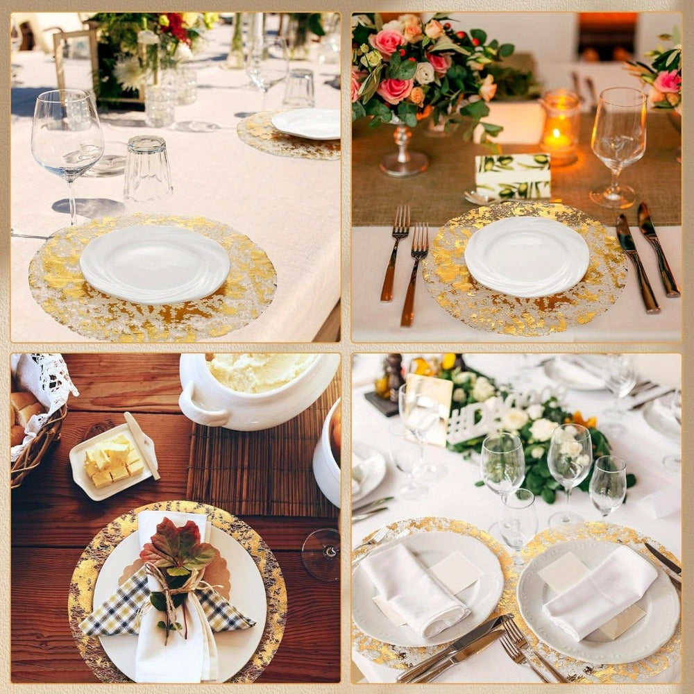 Golden Foil Round Placemats Disposable Table Doilies 50/100pcs ¨C Elegant Mesh Table Pad for Dining, Party & Home Decor