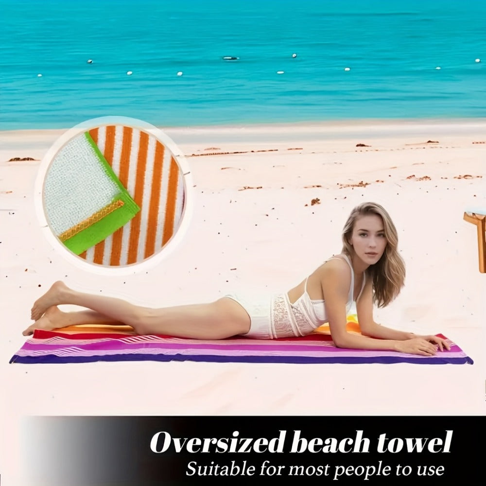 Oversized Beach Towel Extra Large 67x35 Inch Quick Dry Soft Absorbent Bath Towel Striped Tropical Camping Pool Travel Skin-Friendly